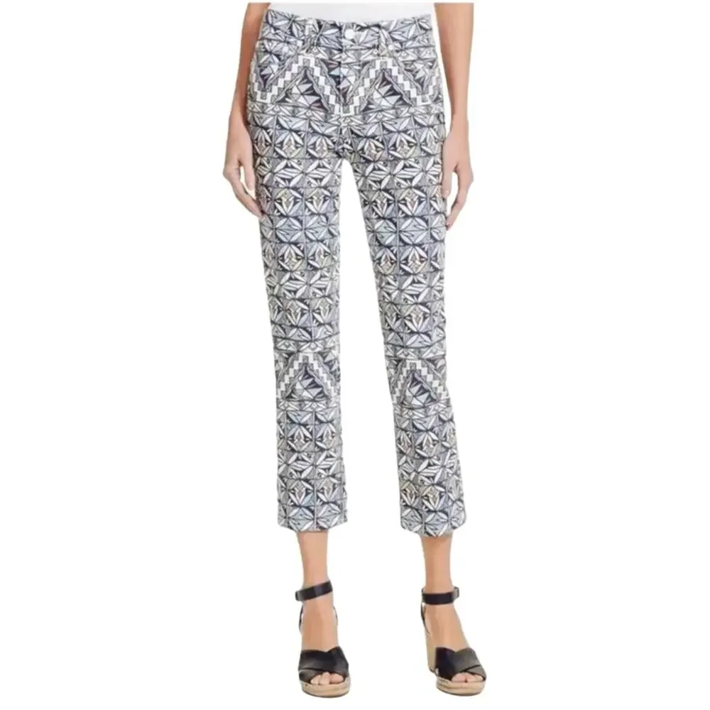 Tory Burch Acoma Printed Cropped Pants 28 in Riviera Blue